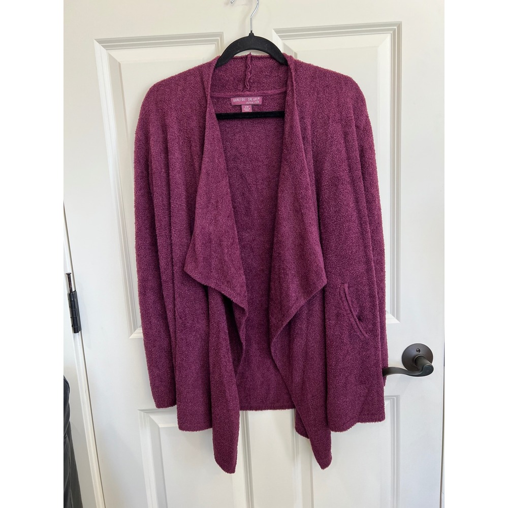 Barefoot Dreams Cozy Chic Lite Open Draped Front Knit Sweater Plum Size S/M